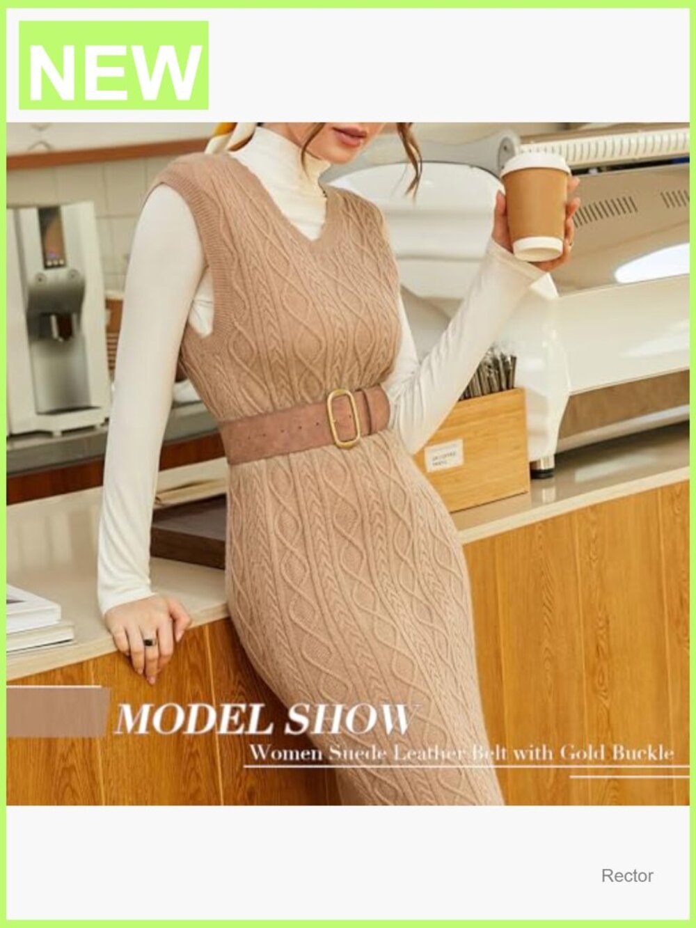 Wide Suede Waist Belt with Gold Buckle | Chunky Belt - Picture 5 of 7